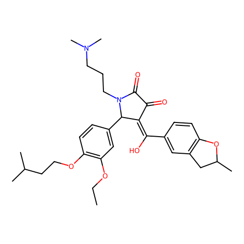 1-(3-(dimethylamino)propyl)-5-(3-ethoxy-4-(isopentyloxy)phenyl)-3-hydroxy-4-(2-methyl-2,3-dihydrobenzofuran-5-carbonyl)-1H-pyrrol-2(5H)-one structure