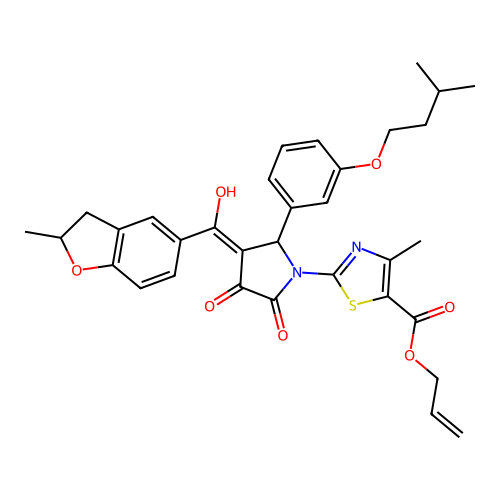 allyl 2-(3-hydroxy-5-(3-(isopentyloxy)phenyl)-4-(2-methyl-2,3-dihydrobenzofuran-5-carbonyl)-2-oxo-2,5-dihydro-1H-pyrrol-1-yl)-4-methylthiazole-5-carboxylate structure