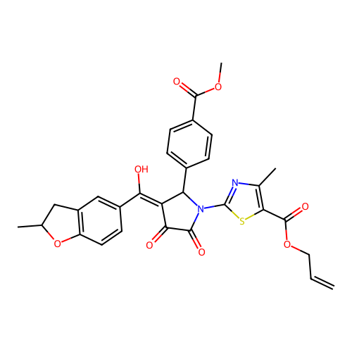 allyl 2-(3-hydroxy-5-(4-(methoxycarbonyl)phenyl)-4-(2-methyl-2,3-dihydrobenzofuran-5-carbonyl)-2-oxo-2,5-dihydro-1H-pyrrol-1-yl)-4-methylthiazole-5-carboxylate structure