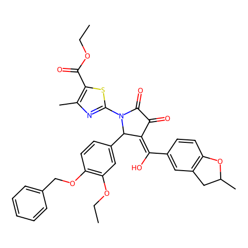 ethyl 2-(2-(4-(benzyloxy)-3-ethoxyphenyl)-4-hydroxy-3-(2-methyl-2,3-dihydrobenzofuran-5-carbonyl)-5-oxo-2,5-dihydro-1H-pyrrol-1-yl)-4-methylthiazole-5-carboxylate structure