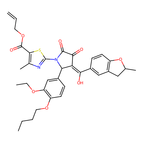allyl 2-(2-(4-butoxy-3-ethoxyphenyl)-4-hydroxy-3-(2-methyl-2,3-dihydrobenzofuran-5-carbonyl)-5-oxo-2,5-dihydro-1H-pyrrol-1-yl)-4-methylthiazole-5-carboxylate structure