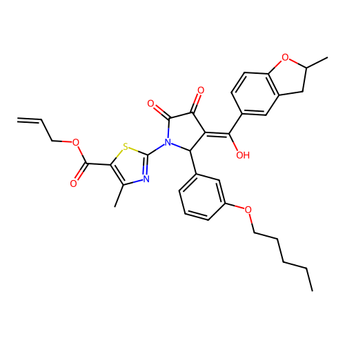 allyl 2-(3-hydroxy-4-(2-methyl-2,3-dihydrobenzofuran-5-carbonyl)-2-oxo-5-(3-(pentyloxy)phenyl)-2,5-dihydro-1H-pyrrol-1-yl)-4-methylthiazole-5-carboxylate structure