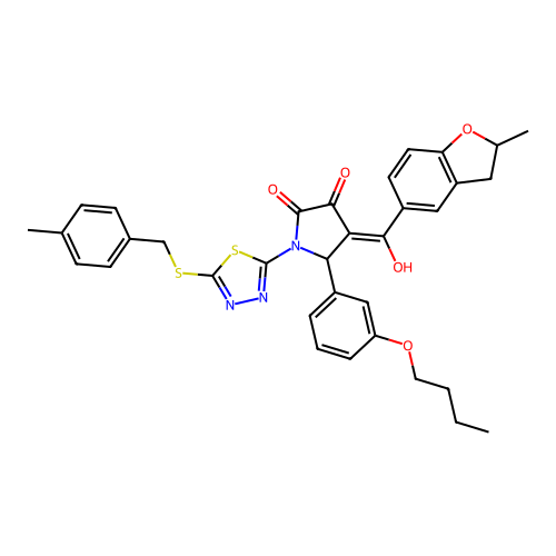 5-(3-butoxyphenyl)-3-hydroxy-4-(2-methyl-2,3-dihydrobenzofuran-5-carbonyl)-1-(5-((4-methylbenzyl)thio)-1,3,4-thiadiazol-2-yl)-1H-pyrrol-2(5H)-one structure