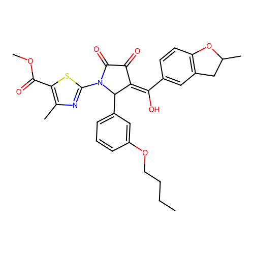 methyl 2-(2-(3-butoxyphenyl)-4-hydroxy-3-(2-methyl-2,3-dihydrobenzofuran-5-carbonyl)-5-oxo-2,5-dihydro-1H-pyrrol-1-yl)-4-methylthiazole-5-carboxylate structure
