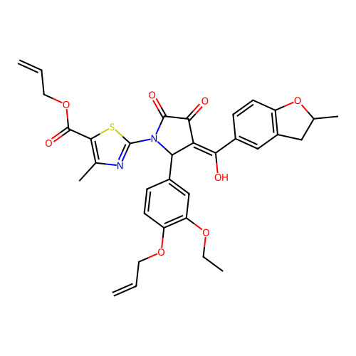 allyl 2-(2-(4-(allyloxy)-3-ethoxyphenyl)-4-hydroxy-3-(2-methyl-2,3-dihydrobenzofuran-5-carbonyl)-5-oxo-2,5-dihydro-1H-pyrrol-1-yl)-4-methylthiazole-5-carboxylate structure