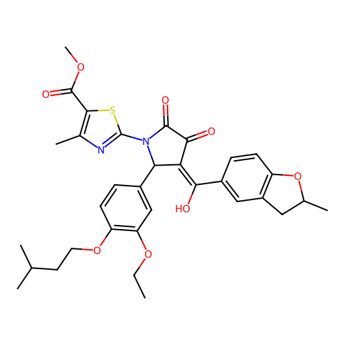 methyl 2-(2-(3-ethoxy-4-(isopentyloxy)phenyl)-4-hydroxy-3-(2-methyl-2,3-dihydrobenzofuran-5-carbonyl)-5-oxo-2,5-dihydro-1H-pyrrol-1-yl)-4-methylthiazole-5-carboxylate structure