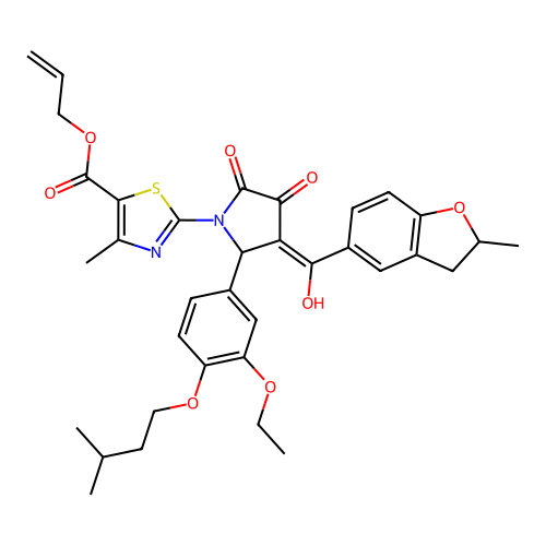 allyl 2-(2-(3-ethoxy-4-(isopentyloxy)phenyl)-4-hydroxy-3-(2-methyl-2,3-dihydrobenzofuran-5-carbonyl)-5-oxo-2,5-dihydro-1H-pyrrol-1-yl)-4-methylthiazole-5-carboxylate structure