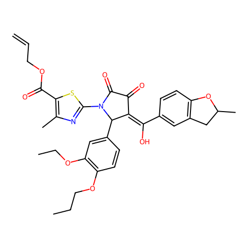 allyl 2-(2-(3-ethoxy-4-propoxyphenyl)-4-hydroxy-3-(2-methyl-2,3-dihydrobenzofuran-5-carbonyl)-5-oxo-2,5-dihydro-1H-pyrrol-1-yl)-4-methylthiazole-5-carboxylate structure