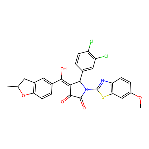 (4E)-5-(3,4-dichlorophenyl)-4-[hydroxy(2-methyl-2,3-dihydro-1-benzofuran-5-yl)methylidene]-1-(6-methoxy-1,3-benzothiazol-2-yl)pyrrolidine-2,3-dione structure