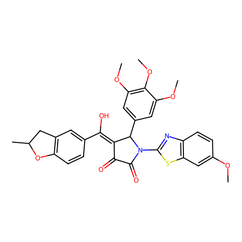 (4E)-4-[hydroxy(2-methyl-2,3-dihydro-1-benzofuran-5-yl)methylidene]-1-(6-methoxy-1,3-benzothiazol-2-yl)-5-(3,4,5-trimethoxyphenyl)pyrrolidine-2,3-dione structure