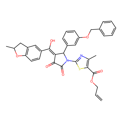 allyl 2-(2-(3-(benzyloxy)phenyl)-4-hydroxy-3-(2-methyl-2,3-dihydrobenzofuran-5-carbonyl)-5-oxo-2,5-dihydro-1H-pyrrol-1-yl)-4-methylthiazole-5-carboxylate structure