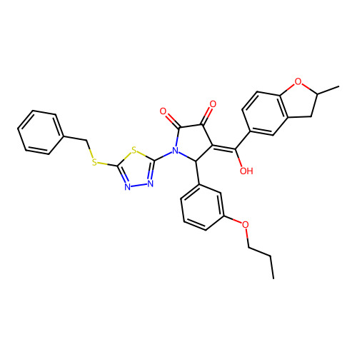 1-(5-(benzylthio)-1,3,4-thiadiazol-2-yl)-3-hydroxy-4-(2-methyl-2,3-dihydrobenzofuran-5-carbonyl)-5-(3-propoxyphenyl)-1H-pyrrol-2(5H)-one structure