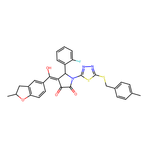 5-(2-fluorophenyl)-3-hydroxy-4-(2-methyl-2,3-dihydrobenzofuran-5-carbonyl)-1-(5-((4-methylbenzyl)thio)-1,3,4-thiadiazol-2-yl)-1H-pyrrol-2(5H)-one structure