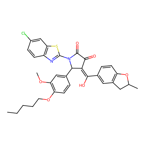 1-(6-chlorobenzo[d]thiazol-2-yl)-3-hydroxy-5-(3-methoxy-4-(pentyloxy)phenyl)-4-(2-methyl-2,3-dihydrobenzofuran-5-carbonyl)-1H-pyrrol-2(5H)-one structure