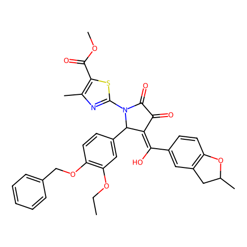 methyl 2-(2-(4-(benzyloxy)-3-ethoxyphenyl)-4-hydroxy-3-(2-methyl-2,3-dihydrobenzofuran-5-carbonyl)-5-oxo-2,5-dihydro-1H-pyrrol-1-yl)-4-methylthiazole-5-carboxylate structure