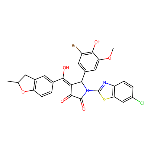 5-(3-bromo-4-hydroxy-5-methoxyphenyl)-1-(6-chlorobenzo[d]thiazol-2-yl)-3-hydroxy-4-(2-methyl-2,3-dihydrobenzofuran-5-carbonyl)-1H-pyrrol-2(5H)-one structure
