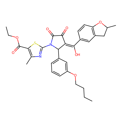 ethyl 2-(2-(3-butoxyphenyl)-4-hydroxy-3-(2-methyl-2,3-dihydrobenzofuran-5-carbonyl)-5-oxo-2,5-dihydro-1H-pyrrol-1-yl)-4-methylthiazole-5-carboxylate structure
