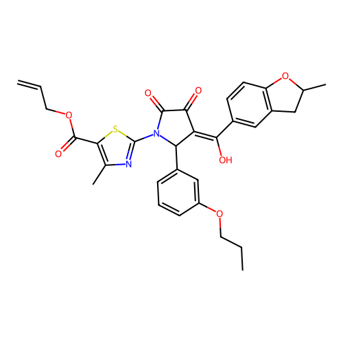 allyl 2-(3-hydroxy-4-(2-methyl-2,3-dihydrobenzofuran-5-carbonyl)-2-oxo-5-(3-propoxyphenyl)-2,5-dihydro-1H-pyrrol-1-yl)-4-methylthiazole-5-carboxylate structure