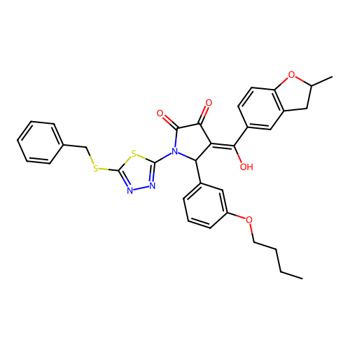 1-(5-(benzylthio)-1,3,4-thiadiazol-2-yl)-5-(3-butoxyphenyl)-3-hydroxy-4-(2-methyl-2,3-dihydrobenzofuran-5-carbonyl)-1H-pyrrol-2(5H)-one structure