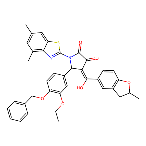 (4E)-1-(4,6-dimethyl-1,3-benzothiazol-2-yl)-5-(3-ethoxy-4-phenylmethoxyphenyl)-4-[hydroxy-(2-methyl-2,3-dihydro-1-benzofuran-5-yl)methylidene]pyrrolidine-2,3-dione structure