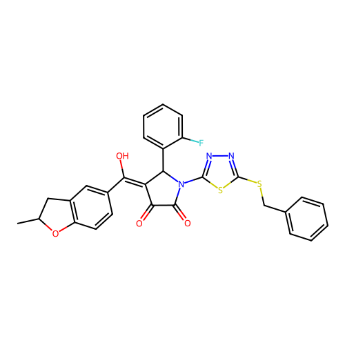 1-(5-(benzylthio)-1,3,4-thiadiazol-2-yl)-5-(2-fluorophenyl)-3-hydroxy-4-(2-methyl-2,3-dihydrobenzofuran-5-carbonyl)-1H-pyrrol-2(5H)-one structure