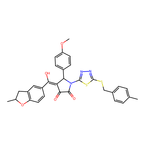 3-hydroxy-5-(4-methoxyphenyl)-4-(2-methyl-2,3-dihydrobenzofuran-5-carbonyl)-1-(5-((4-methylbenzyl)thio)-1,3,4-thiadiazol-2-yl)-1H-pyrrol-2(5H)-one structure