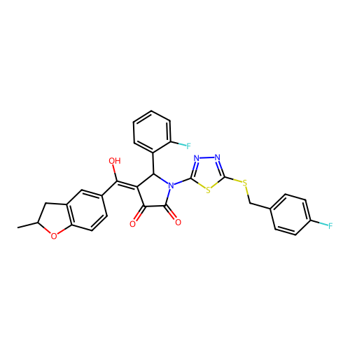 1-(5-((4-fluorobenzyl)thio)-1,3,4-thiadiazol-2-yl)-5-(2-fluorophenyl)-3-hydroxy-4-(2-methyl-2,3-dihydrobenzofuran-5-carbonyl)-1H-pyrrol-2(5H)-one structure