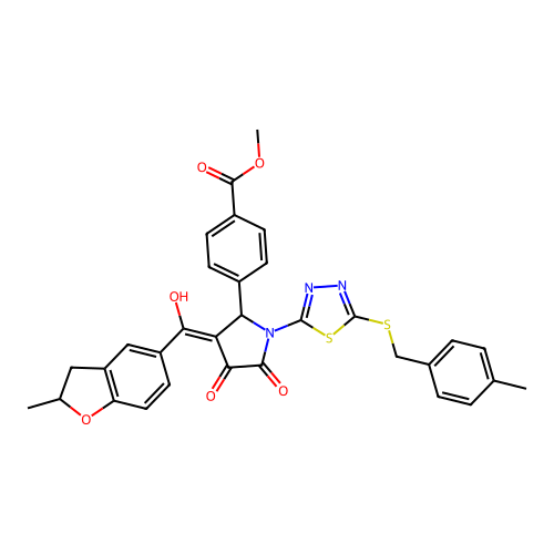 methyl 4-(4-hydroxy-3-(2-methyl-2,3-dihydrobenzofuran-5-carbonyl)-1-(5-((4-methylbenzyl)thio)-1,3,4-thiadiazol-2-yl)-5-oxo-2,5-dihydro-1H-pyrrol-2-yl)benzoate structure