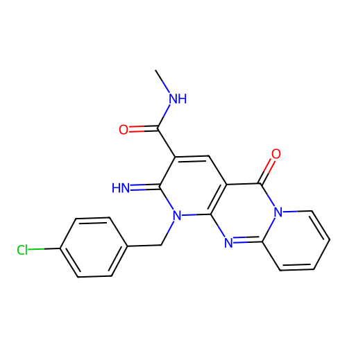 7-[(4-chlorophenyl)methyl]-6-imino-N-methyl-2-oxo-1,7,9-triazatricyclo[8.4.0.0^{3,8}]tetradeca-3(8),4,9,11,13-pentaene-5-carboxamide structure