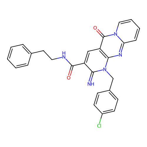 1-(4-chlorobenzyl)-2-imino-5-oxo-N-(2-phenylethyl)-1,5-dihydro-2H-dipyrido[1,2-a:2',3'-d]pyrimidine-3-carboxamide structure