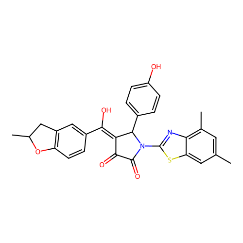 (4E)-1-(4,6-dimethyl-1,3-benzothiazol-2-yl)-4-[hydroxy(2-methyl-2,3-dihydro-1-benzofuran-5-yl)methylidene]-5-(4-hydroxyphenyl)pyrrolidine-2,3-dione structure