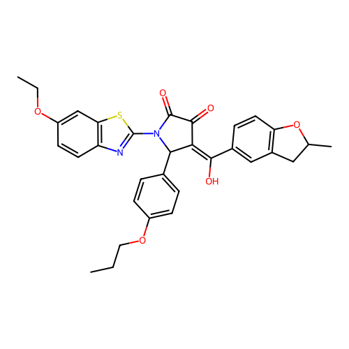 (4E)-1-(6-ethoxy-1,3-benzothiazol-2-yl)-4-[hydroxy(2-methyl-2,3-dihydro-1-benzofuran-5-yl)methylidene]-5-(4-propoxyphenyl)pyrrolidine-2,3-dione structure