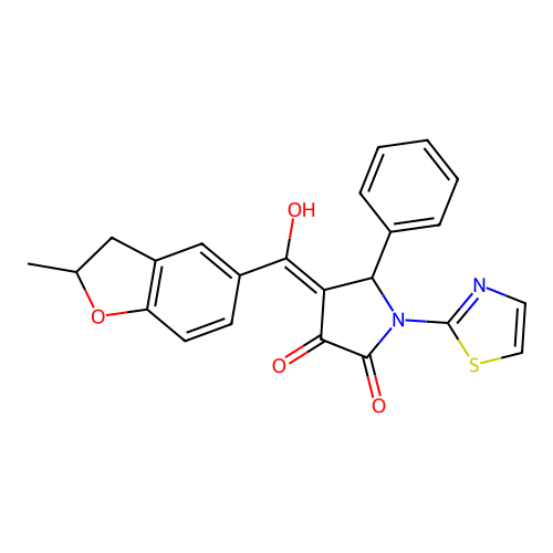 3-hydroxy-4-(2-methyl-2,3-dihydro-1-benzofuran-5-carbonyl)-5-phenyl-1-(1,3-thiazol-2-yl)-2,5-dihydro-1H-pyrrol-2-one structure