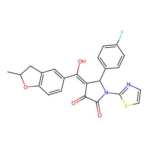 (4E)-5-(4-fluorophenyl)-4-[hydroxy(2-methyl-2,3-dihydro-1-benzofuran-5-yl)methylidene]-1-(1,3-thiazol-2-yl)pyrrolidine-2,3-dione structure
