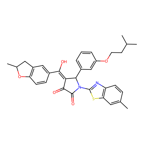 3-hydroxy-5-(3-(isopentyloxy)phenyl)-4-(2-methyl-2,3-dihydrobenzofuran-5-carbonyl)-1-(6-methylbenzo[d]thiazol-2-yl)-1H-pyrrol-2(5H)-one structure