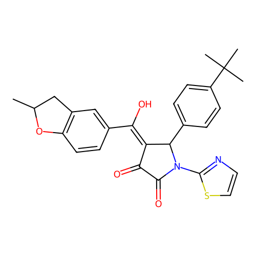 (4E)-5-(4-tert-butylphenyl)-4-[hydroxy(2-methyl-2,3-dihydro-1-benzofuran-5-yl)methylidene]-1-(1,3-thiazol-2-yl)pyrrolidine-2,3-dione structure