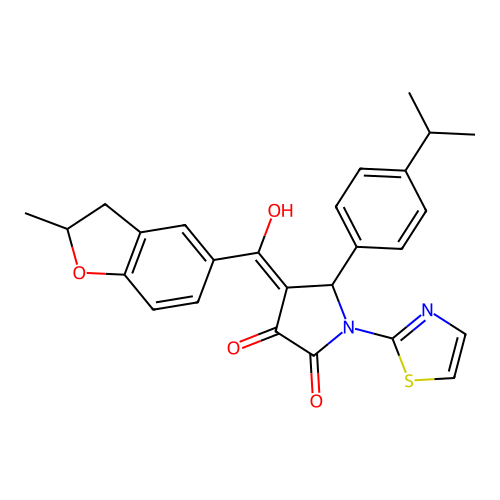 (4E)-4-[hydroxy(2-methyl-2,3-dihydro-1-benzofuran-5-yl)methylidene]-5-[4-(propan-2-yl)phenyl]-1-(1,3-thiazol-2-yl)pyrrolidine-2,3-dione structure