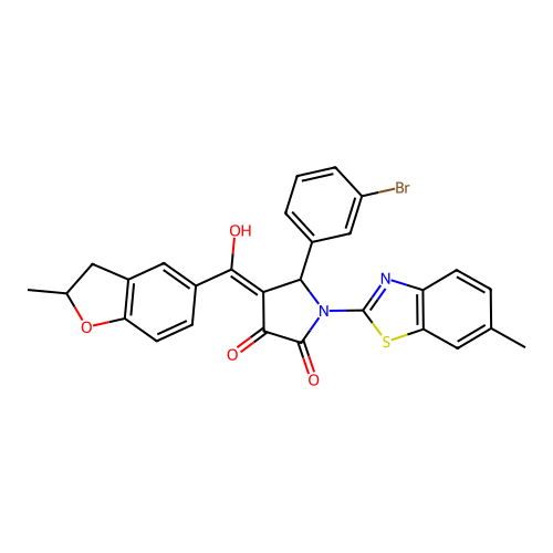 (4E)-5-(3-bromophenyl)-4-[hydroxy(2-methyl-2,3-dihydro-1-benzofuran-5-yl)methylidene]-1-(6-methyl-1,3-benzothiazol-2-yl)pyrrolidine-2,3-dione structure