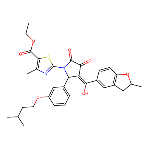 ethyl 2-(3-hydroxy-5-(3-(isopentyloxy)phenyl)-4-(2-methyl-2,3-dihydrobenzofuran-5-carbonyl)-2-oxo-2,5-dihydro-1H-pyrrol-1-yl)-4-methylthiazole-5-carboxylate structure
