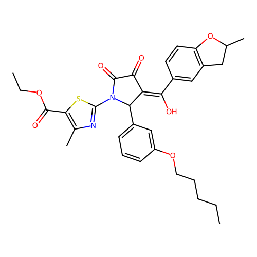 ethyl 2-(3-hydroxy-4-(2-methyl-2,3-dihydrobenzofuran-5-carbonyl)-2-oxo-5-(3-(pentyloxy)phenyl)-2,5-dihydro-1H-pyrrol-1-yl)-4-methylthiazole-5-carboxylate structure