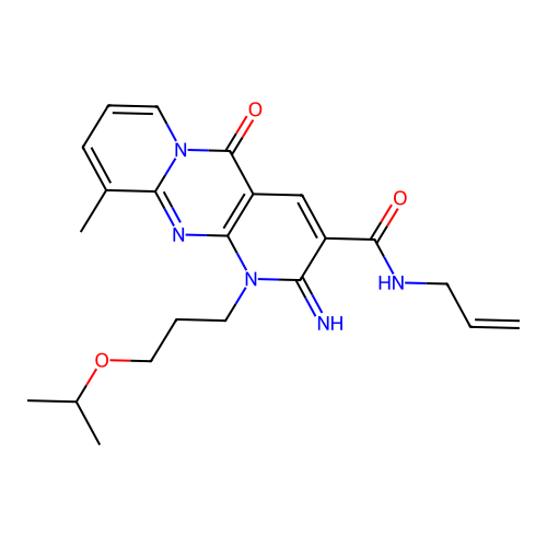 N~3~-allyl-2-imino-1-(3-isopropoxypropyl)-10-methyl-5-oxo-1,5-dihydro-2H-dipyrido[1,2-a:2,3-d]pyrimidine-3-carboxamide structure