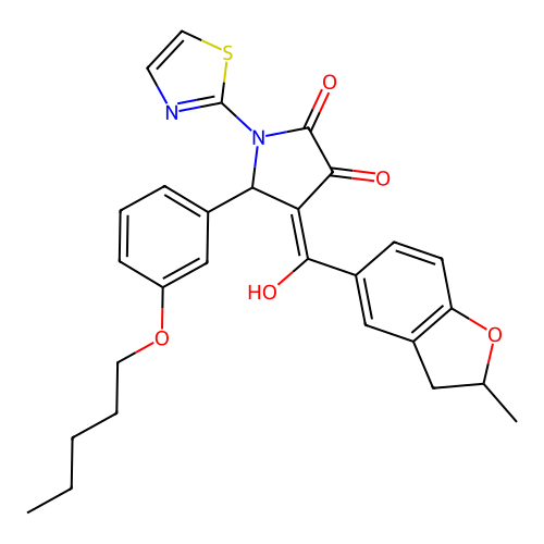 (4E)-4-[hydroxy(2-methyl-2,3-dihydro-1-benzofuran-5-yl)methylidene]-5-[3-(pentyloxy)phenyl]-1-(1,3-thiazol-2-yl)pyrrolidine-2,3-dione structure