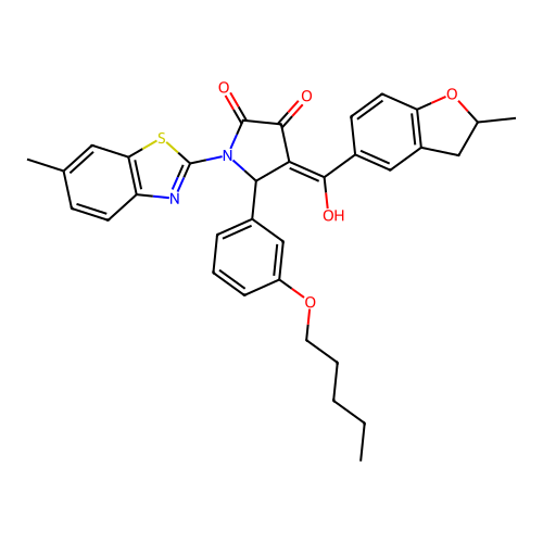 (4E)-4-[hydroxy(2-methyl-2,3-dihydro-1-benzofuran-5-yl)methylidene]-1-(6-methyl-1,3-benzothiazol-2-yl)-5-[3-(pentyloxy)phenyl]pyrrolidine-2,3-dione structure