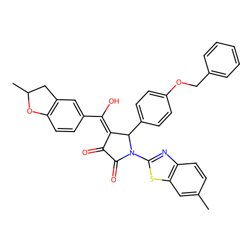 (4E)-4-[hydroxy-(2-methyl-2,3-dihydro-1-benzofuran-5-yl)methylidene]-1-(6-methyl-1,3-benzothiazol-2-yl)-5-(4-phenylmethoxyphenyl)pyrrolidine-2,3-dione structure