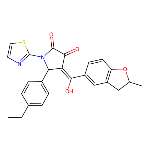 (4E)-5-(4-ethylphenyl)-4-[hydroxy(2-methyl-2,3-dihydro-1-benzofuran-5-yl)methylidene]-1-(1,3-thiazol-2-yl)pyrrolidine-2,3-dione structure