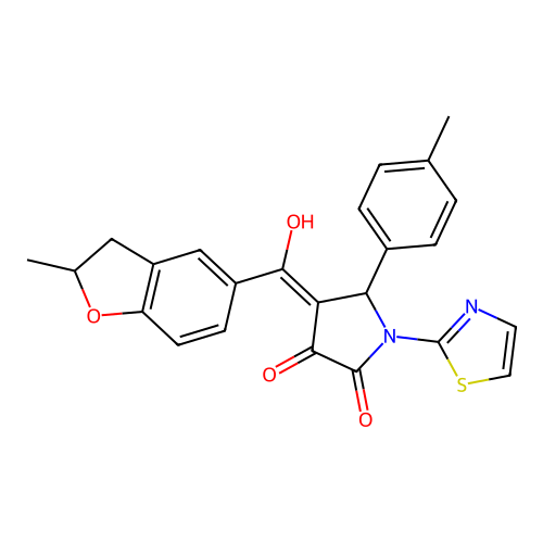 (4E)-4-[hydroxy(2-methyl-2,3-dihydro-1-benzofuran-5-yl)methylidene]-5-(4-methylphenyl)-1-(1,3-thiazol-2-yl)pyrrolidine-2,3-dione structure