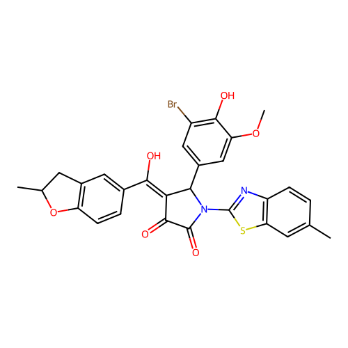5-(3-bromo-4-hydroxy-5-methoxyphenyl)-3-hydroxy-4-(2-methyl-2,3-dihydrobenzofuran-5-carbonyl)-1-(6-methylbenzo[d]thiazol-2-yl)-1H-pyrrol-2(5H)-one structure
