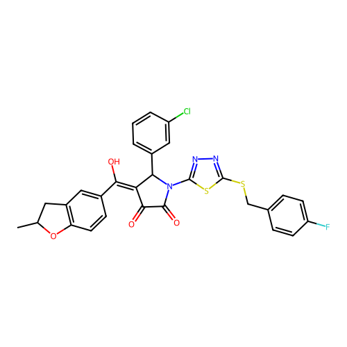 5-(3-chlorophenyl)-1-(5-((4-fluorobenzyl)thio)-1,3,4-thiadiazol-2-yl)-3-hydroxy-4-(2-methyl-2,3-dihydrobenzofuran-5-carbonyl)-1H-pyrrol-2(5H)-one structure