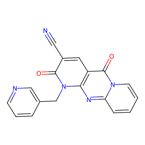 2,5-diketo-1-(3-pyridylmethyl)dipyrido[1,2-d:3'',4''-f]pyrimidine-3-carbonitrile structure