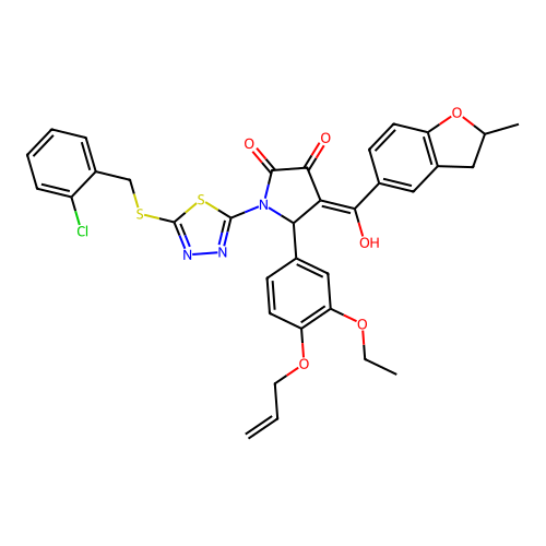 5-(4-(allyloxy)-3-ethoxyphenyl)-1-(5-((2-chlorobenzyl)thio)-1,3,4-thiadiazol-2-yl)-3-hydroxy-4-(2-methyl-2,3-dihydrobenzofuran-5-carbonyl)-1H-pyrrol-2(5H)-one structure
